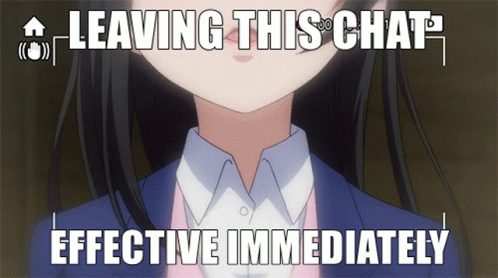A Picture Of A Girl With The Words Leaving This Chat Effective Immediately Below It GIF