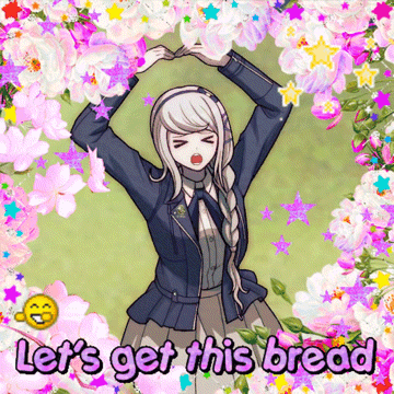A Picture Of A Girl With The Words Let 'S Get This Bread On The Bottom GIF