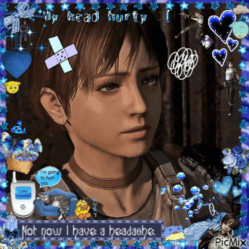 A Picture Of A Girl With The Words Not Now I Have A Headache Written On It GIF