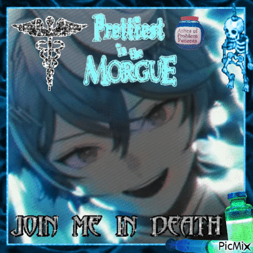 A Picture Of A Girl With The Words " Prettiest In The Morgue Join Me In Death " GIF