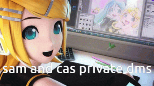 A Picture Of A Girl With The Words Sam And Cas Private Dms On The Bottom GIF