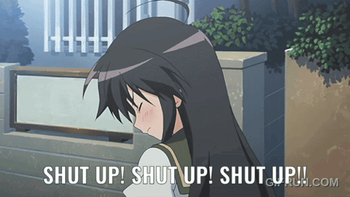 a picture of a girl with the words shut up