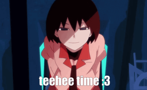 A Picture Of A Girl With The Words Teehee Time 3 GIF