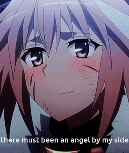 A Picture Of A Girl With The Words " There Must Been An Angel By My Side " Below Her GIF