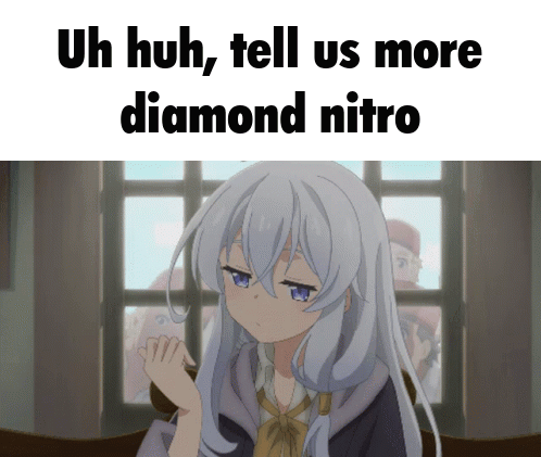 A Picture Of A Girl With The Words Uh Huh Tell Us More Diamond Nitro Below It GIF
