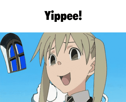 A Picture Of A Girl With The Words Yippee Written Above Her GIF