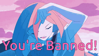 A Picture Of A Girl With The Words " You 'Re Banned " On The Bottom GIF