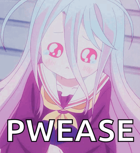 A Picture Of A Girl With White Hair And The Words Pwease On The Bottom GIF