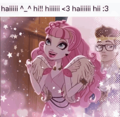 A Picture Of A Girl With Wings And A Boy With Glasses With The Caption Haiiii GIF