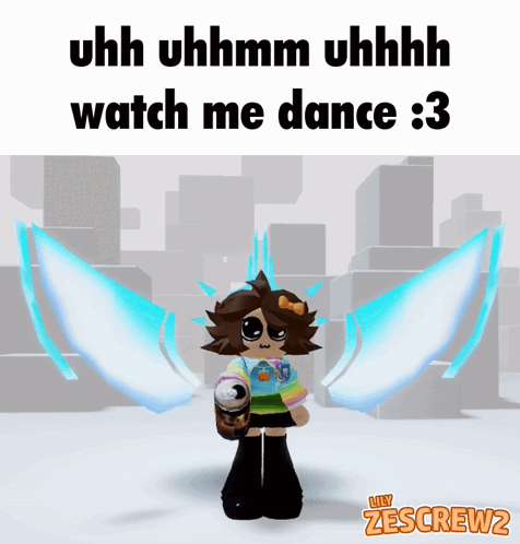 A Picture Of A Girl With Wings And The Words Uhh Uhhmm Uhhhh Watch Me Dance : 3 GIF