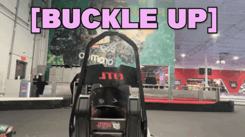 A Picture Of A Go Kart With The Words Buckle Up On It GIF