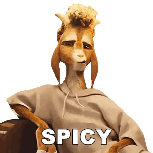 a picture of a goat with the word spicy above it
