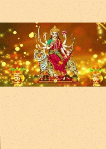 A Picture Of A Goddess Sitting On A Tiger With A Mantra In A Foreign Language GIF