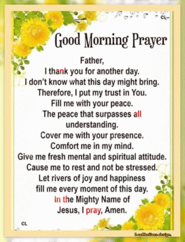A Picture Of A Good Morning Prayer With Yellow Flowers On It . GIF