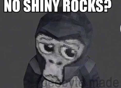 A Picture Of A Gorilla That Says No Shiny Rocks On It GIF