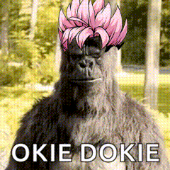 A Picture Of A Gorilla With A Flower On Its Head And The Words Okie Dokie On The Bottom GIF