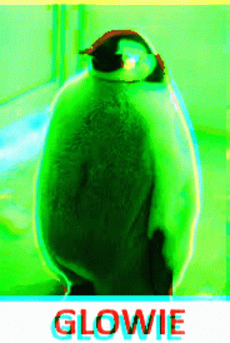 A Picture Of A Green Bird With The Word Glowie In Red GIF