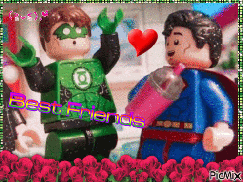 A Picture Of A Green Lantern And Superman With The Words Best Friends Above Them GIF