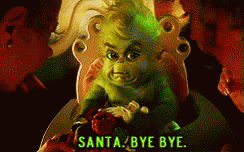 A Picture Of A Grinch Sitting On A Chair With The Words Santa Bye Bye GIF