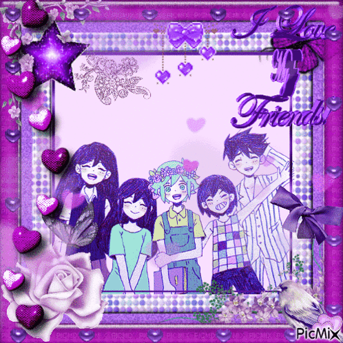 A Picture Of A Group Of Anime Characters With The Words " I Love You Friends " GIF