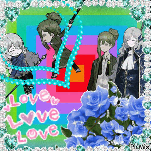 Anime Group With Love Love Love Text GIF