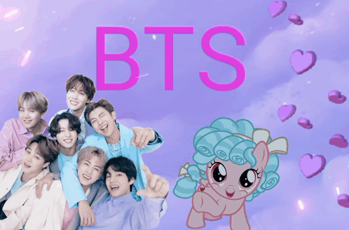 A Picture Of A Group Of Boys And A Pony With The Word Bts On It GIF