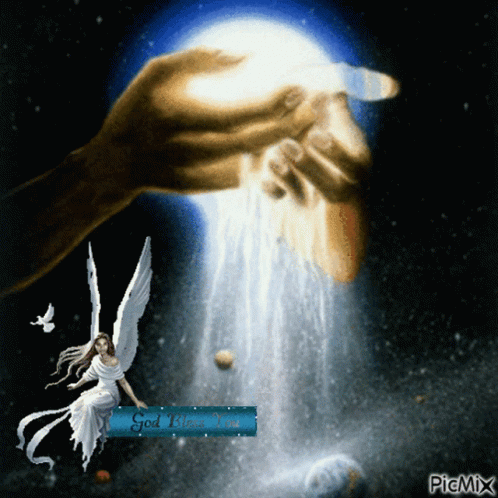 A Picture Of A Hand Reaching Out To A Woman With The Words God Bless You GIF