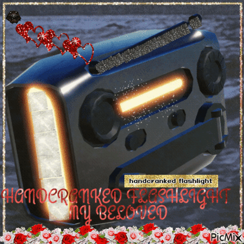 A Picture Of A Handcranked Flashlight With The Words Handcranked Flashlight My Beloved GIF