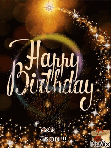 A Picture Of A Happy Birthday Card With Fireworks GIF