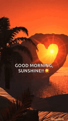 A Picture Of A Heart Shaped Sunset With The Words " Good Morning Sunshine " Below It GIF