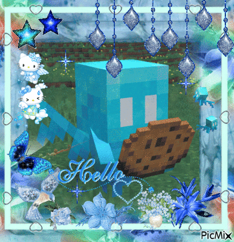 A Picture Of A Hello Kitty And A Minecraft Character With The Name Hello On It GIF