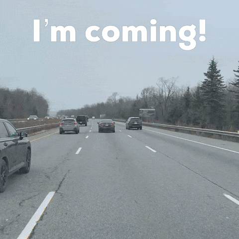 A Picture Of A Highway With The Words I 'M Coming Below It GIF