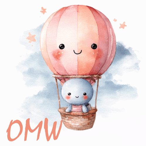 A Picture Of A Hot Air Balloon With The Name Omw Written On The Bottom GIF