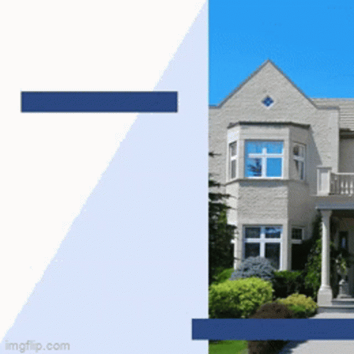A Picture Of A House With A Blue Stripe On The Right Side GIF