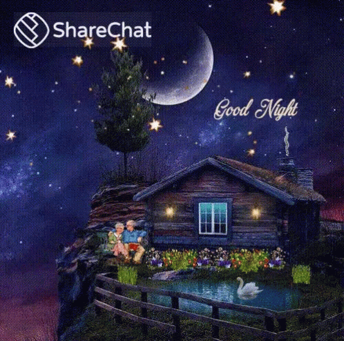 a picture of a house with the words good night