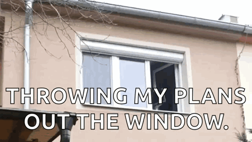 a picture of a house with the words throwing my plans out the window below it