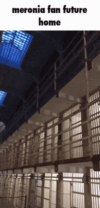 A Picture Of A Jail Cell With The Words Meronia Fan Future Home Above It GIF
