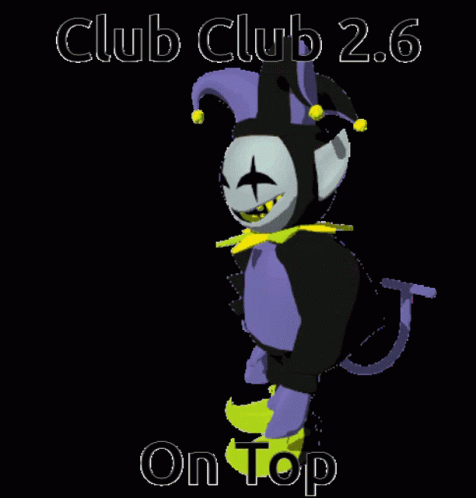 A Picture Of A Jester With The Words Club Club 2.6 On Top Below It GIF