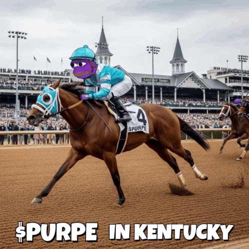 A Picture Of A Jockey Riding A Horse With The Words Spurpe In Kentucky GIF