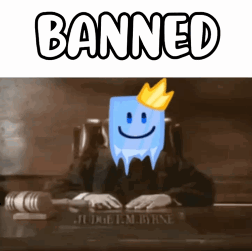 A Picture Of A Judge With A Smiley Face On His Face And The Words Banned Above Him GIF
