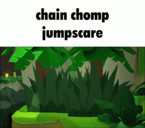 A Picture Of A Jungle With The Words Chain Chomp Jumpscare On The Bottom GIF