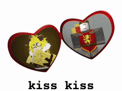 a picture of a knight and a girl in hearts with the words kiss kiss underneath