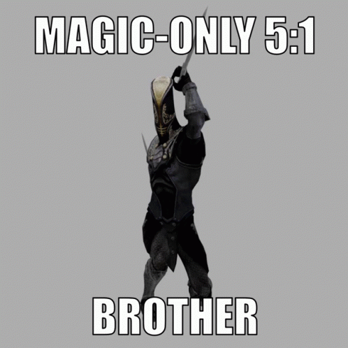 A Picture Of A Knight Holding A Sword With The Words Magic Only 5 : 1 Brother GIF