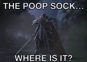 A Picture Of A Knight With A Sword And The Caption " The Poop Sock Where Is It " GIF