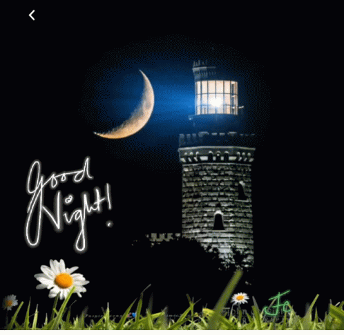 A Picture Of A Lighthouse With The Words Good Night On It GIF