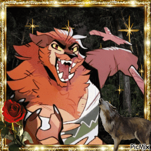 A Picture Of A Lion And A Wolf With The Word Picmix On The Bottom Right GIF
