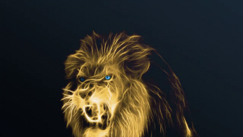 A Picture Of A Lion With Blue Eyes In A Shield GIF