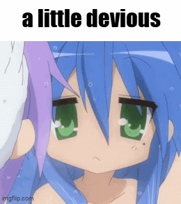 A Picture Of A Little Devious Anime Girl With Blue Hair And Green Eyes GIF