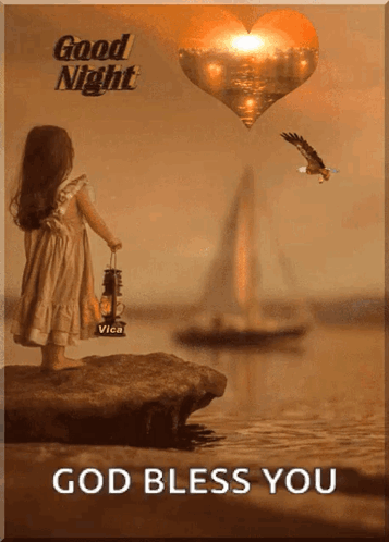 A Picture Of A Little Girl Holding A Lantern With The Words God Bless You On It GIF