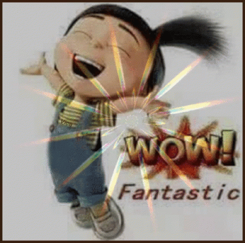 A Picture Of A Little Girl Laughing With The Words Wow Fantastic Below Her GIF